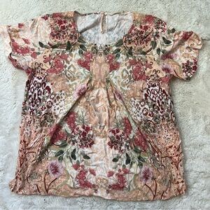 Soft Surroundings Cusabo Floral Leopard Top  Size 1x
